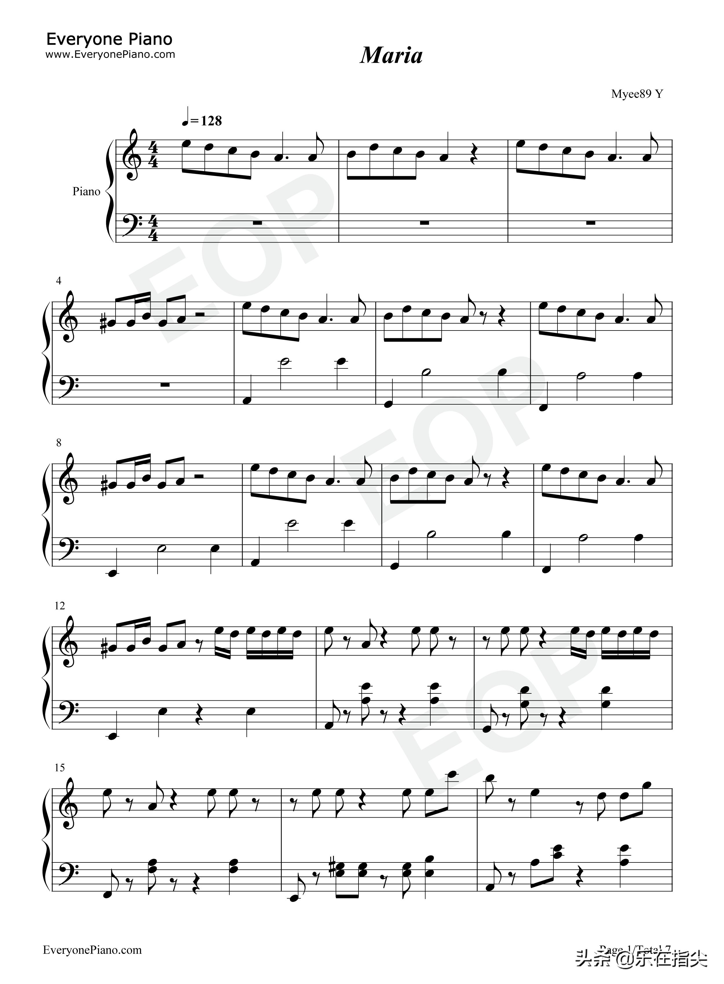 华莎maria钢琴简谱,华莎新曲maria