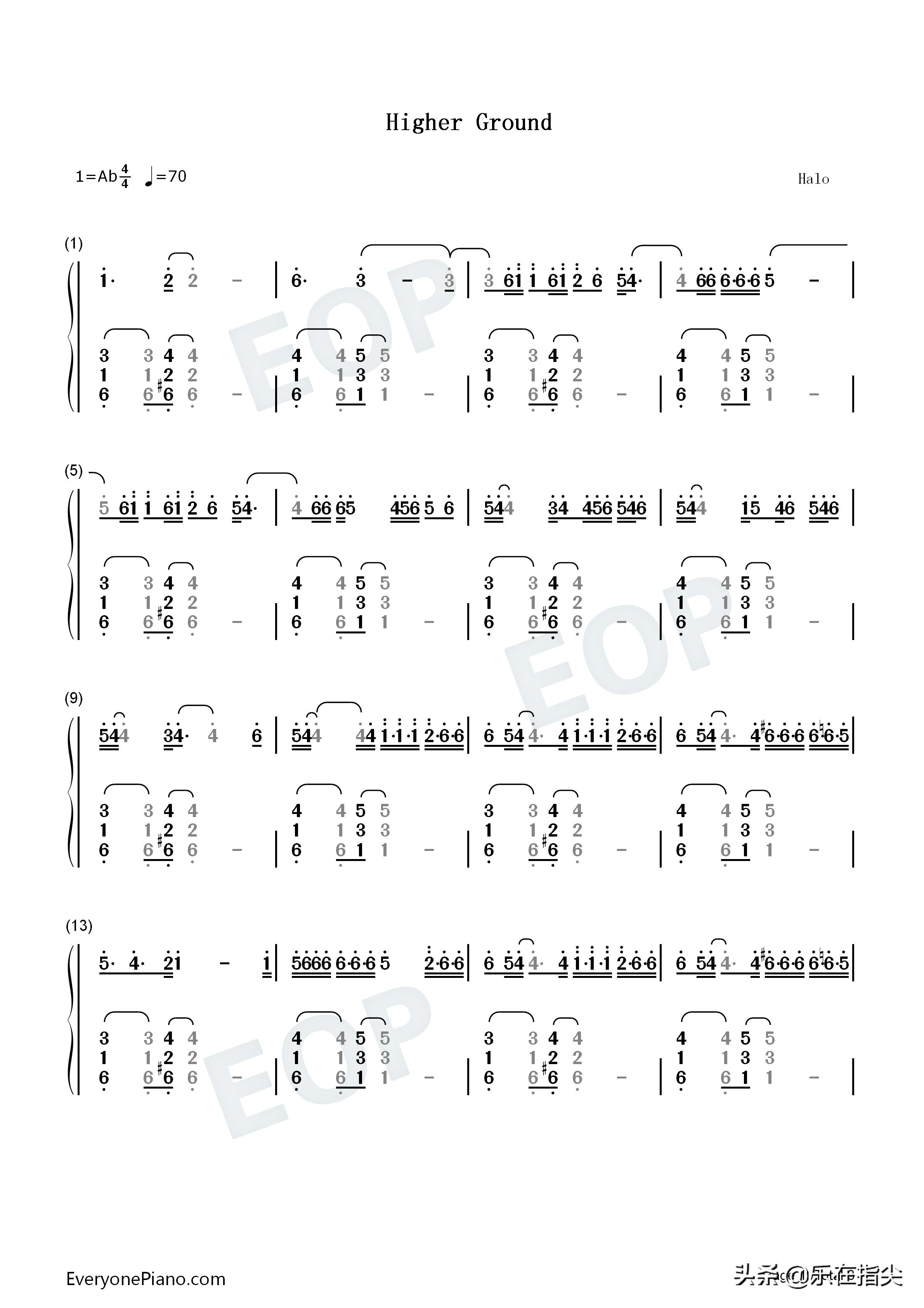 HigherGround-简谱五线谱钢琴谱电子琴谱