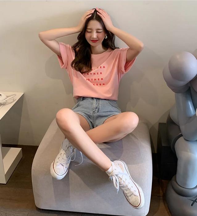 韩版时尚印花短袖t恤女装2022夏,韩版时尚潮流女装夏宽松版t恤