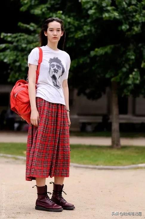 菱格纹格子裙,女人味十足的打底裙