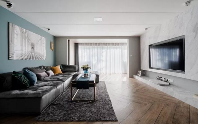 超薄大理石电视墙装修效果图,通风40天搬新家