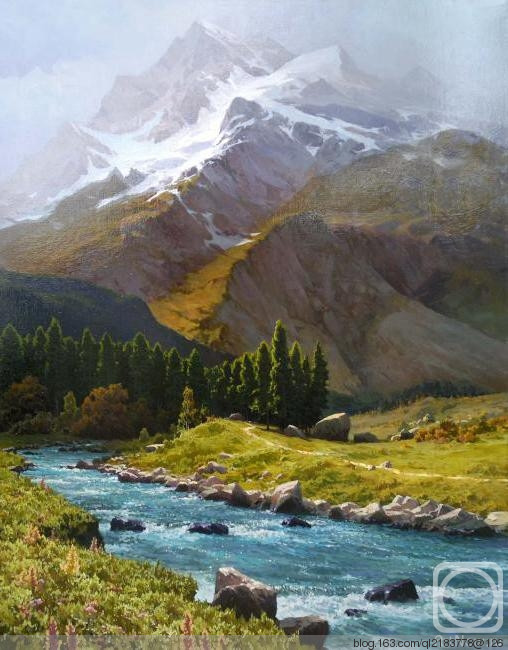 俄罗斯画家画水风景,俄罗斯远山风景油画100幅