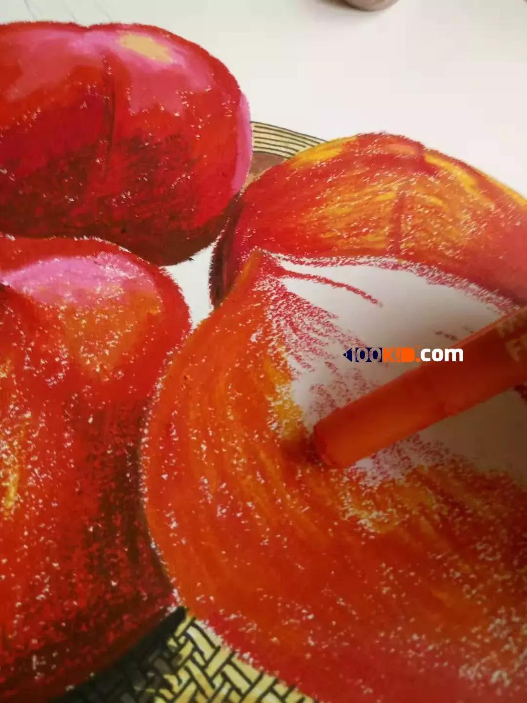 用油画棒画桃子教程,迷你桃子的油画棒教程