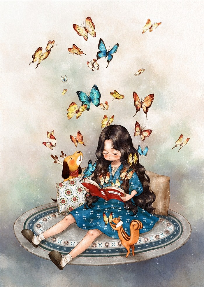 韩国插画师森林女孩日记图文,水彩插画森林女孩日记