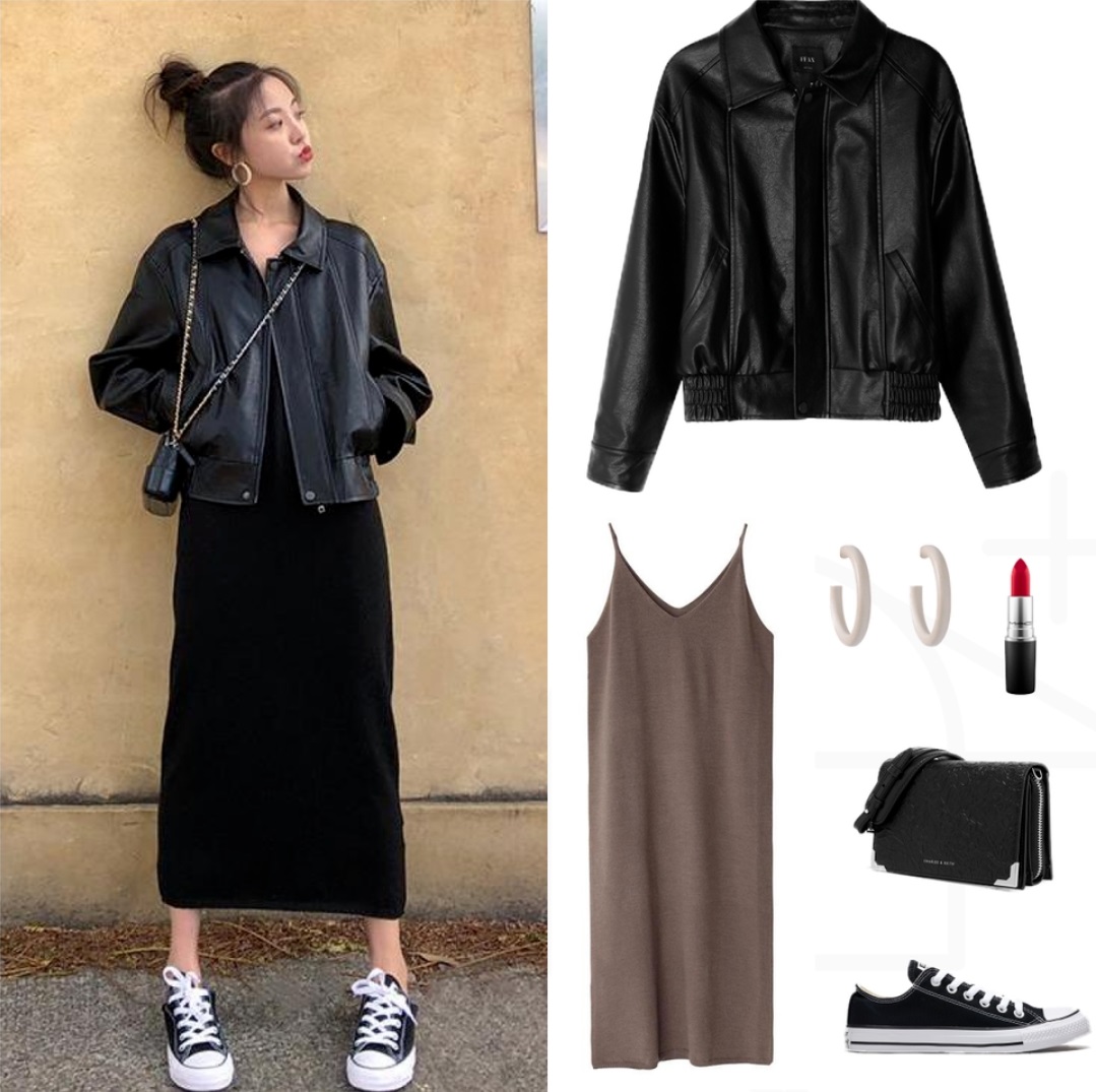 翻领皮夹克经典搭配,皮夹克怎么搭配更好看