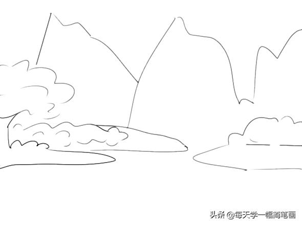 儿童山水风景画简笔画,简笔画教学每日一画