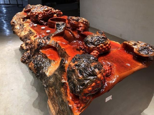 根雕茶桌下水安装,水泥仿木根雕茶桌