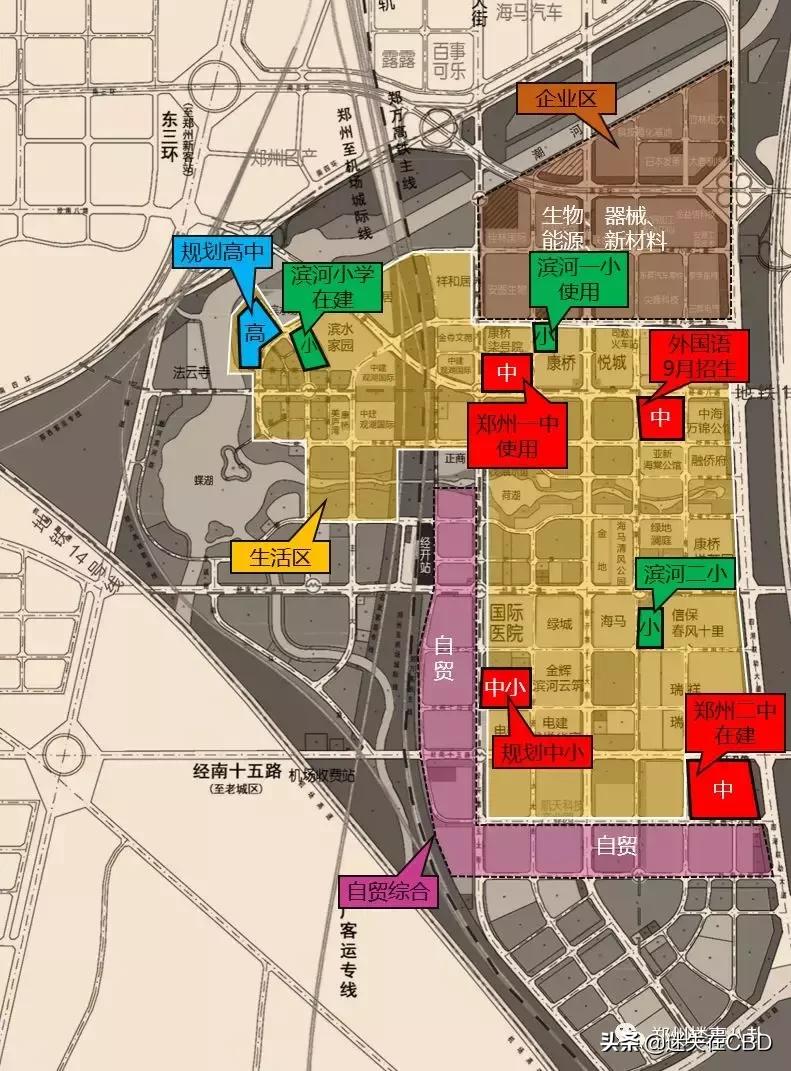 郑州滨河国际新城有哪些学校,郑州滨河国际新城中小学教育划片