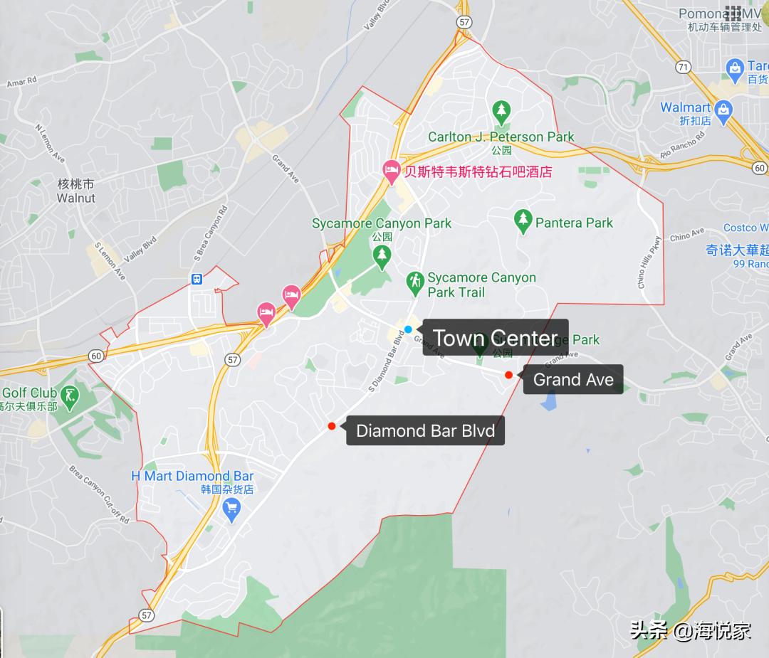 钻石吧离洛杉矶市区多远,钻石吧