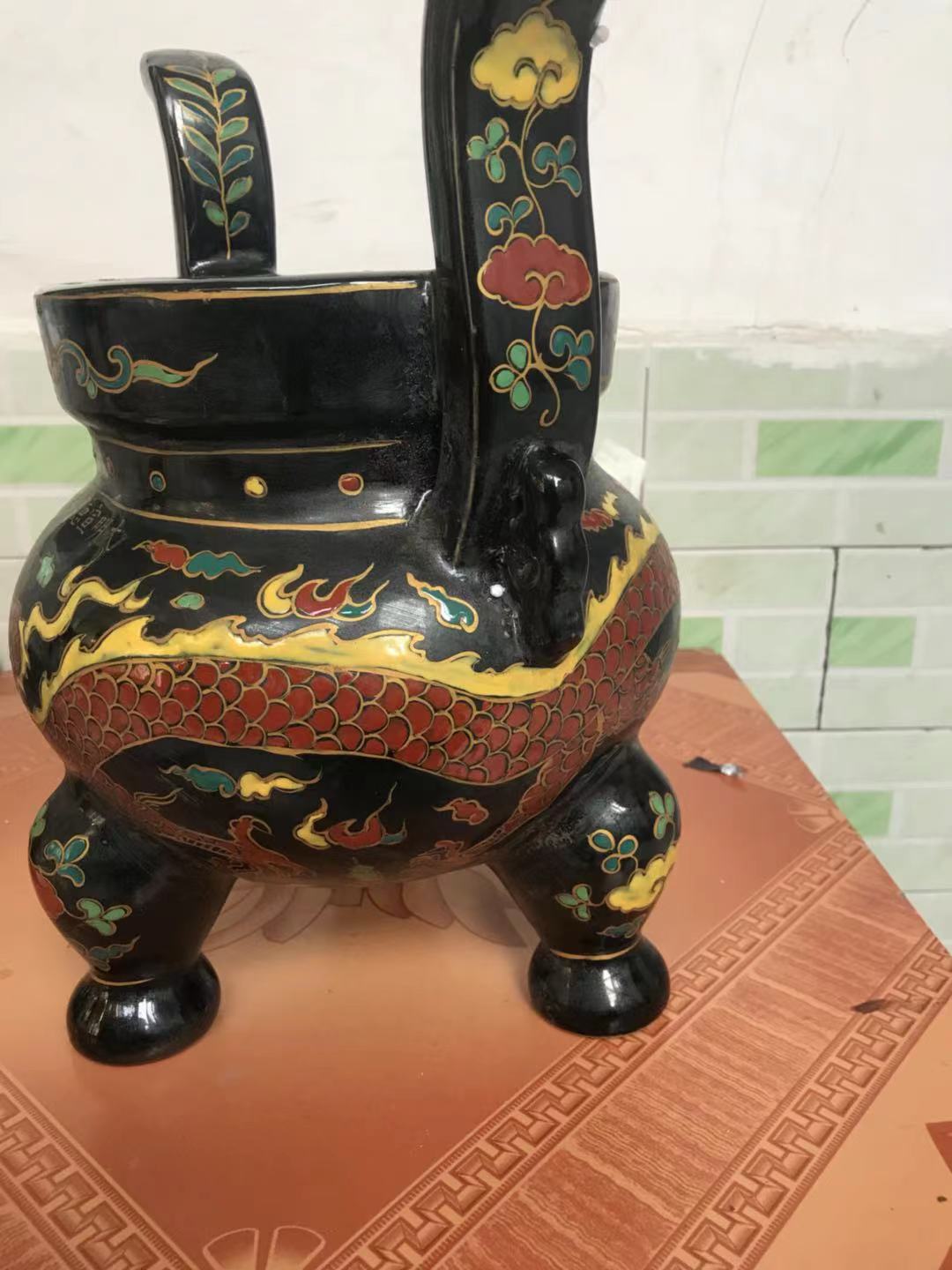 乌金釉老窑图片,乌金釉三足炉真品图片