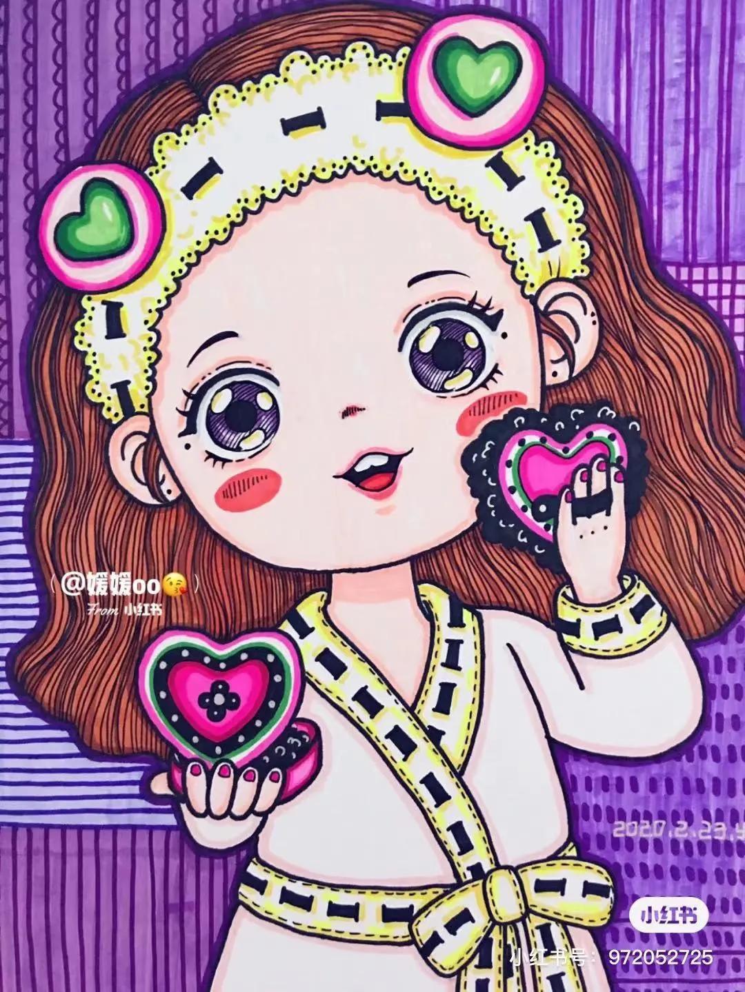 色彩缤纷的马克笔装饰画,60色的马克笔画简单的动漫画