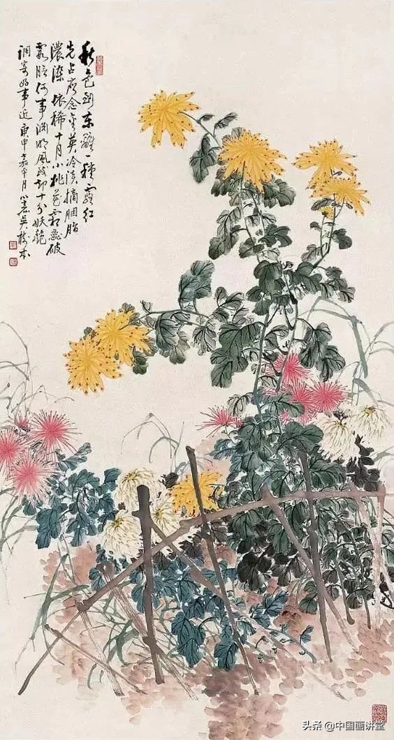 写意冬荷国画作品,金丝菊写意国画作品欣赏