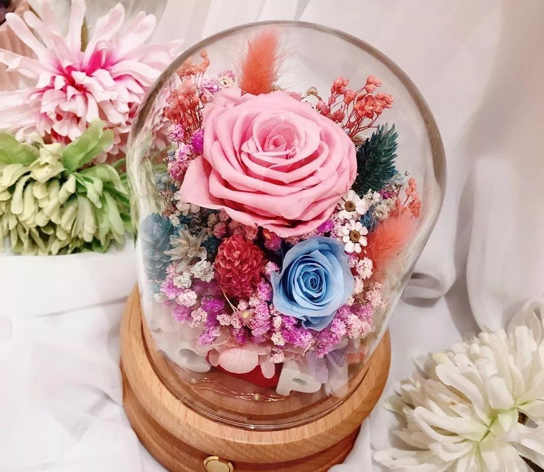 新款永生花玻璃罩,玻璃罩永生花手工diy制作