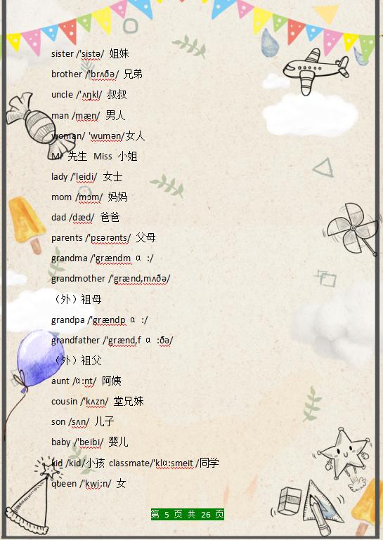 小学英语单词总结大全带音标,1-6年级英语1600个单词带音标