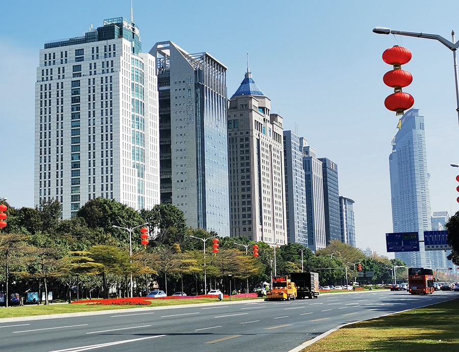 航拍深圳深南大道高楼,深圳福田区高楼打卡拍照