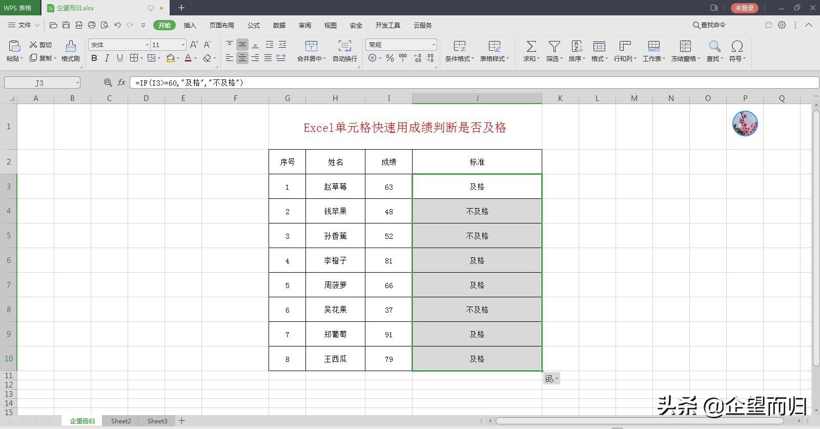 excel判断及格不及格公式,excel表格如何标注出不及格的成绩