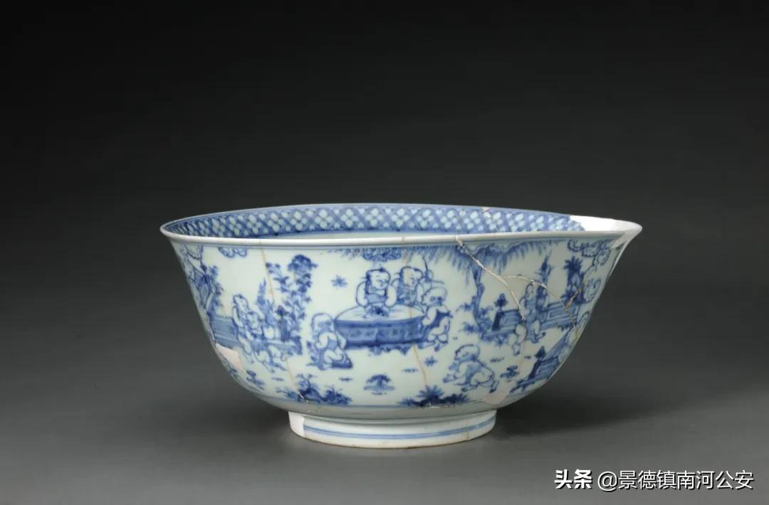 御窑厂出土永乐宣德青花瓷器,明代青花婴戏纹