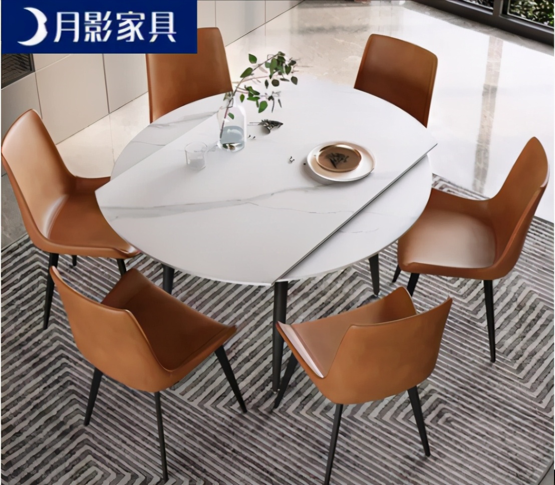 亮光岩板轻奢小户型餐桌,简约风岩板餐桌