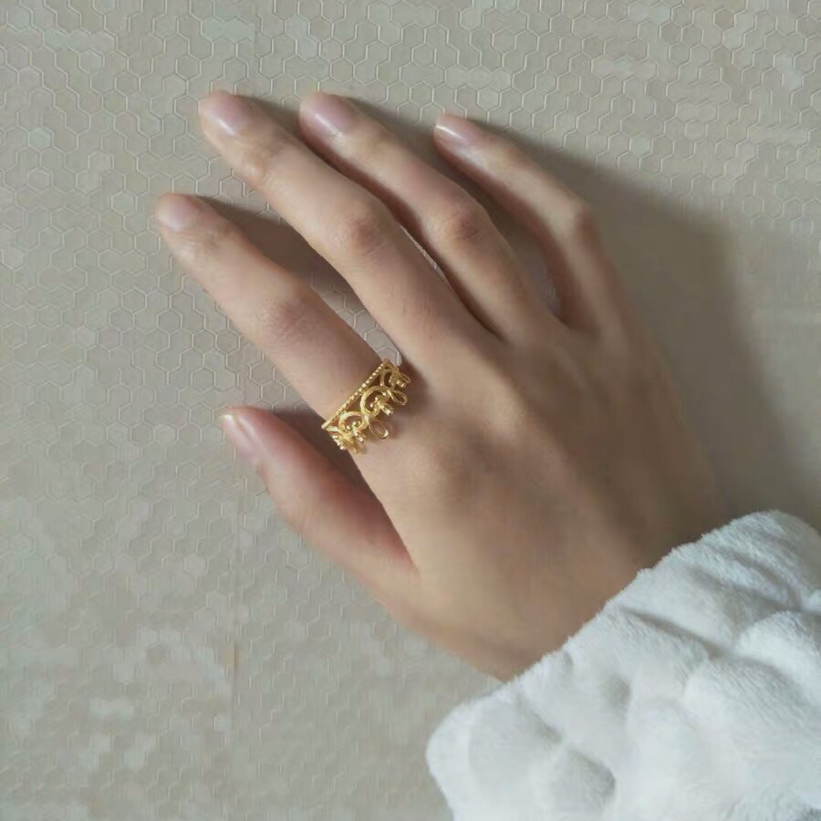 18k玫瑰金戒指皇冠二合一,黄金戒指粗点女款时尚个性