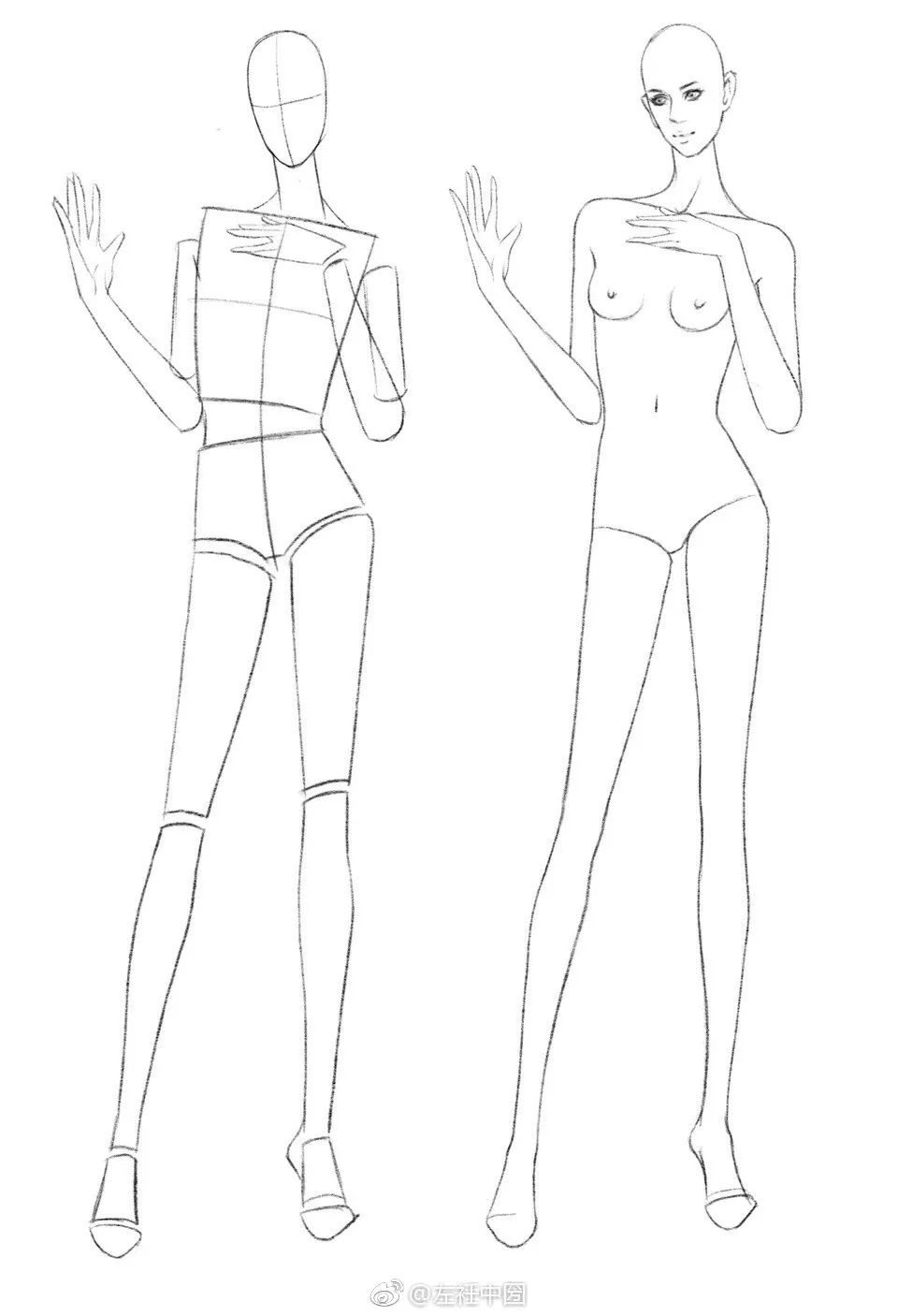 手绘服装画身体,手绘人物服装画法