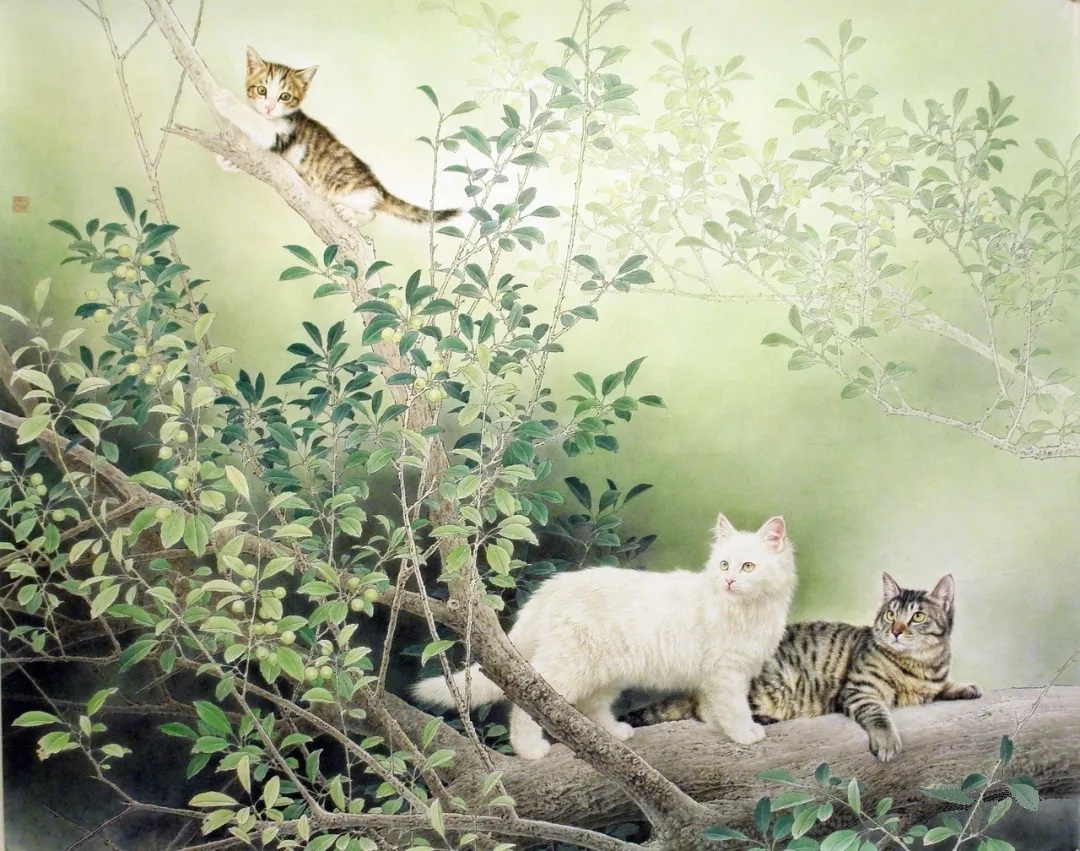 邢诚爱工笔猫画法,邢诚爱工笔画猫兔子高清大图