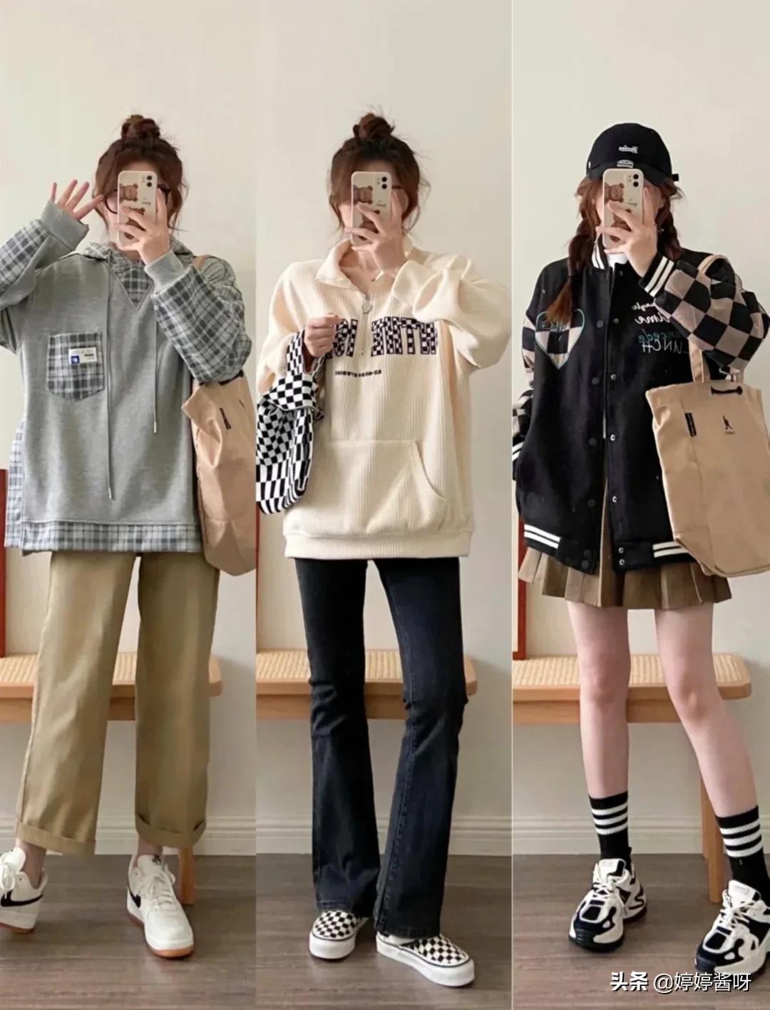 小个子韩国女穿搭,穿搭博主超酷的女生韩系棒球服