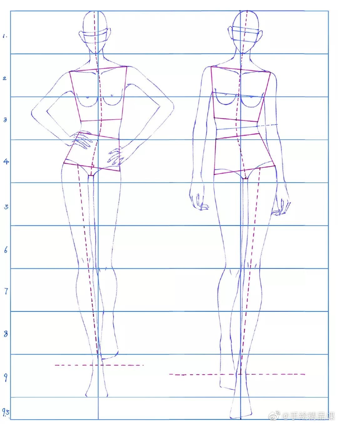 手绘服装画身体,手绘人物服装画法