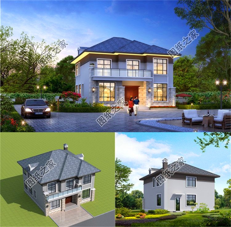 农村二层房屋设计图简单漂亮,白墙蓝瓦二层民宅效果图