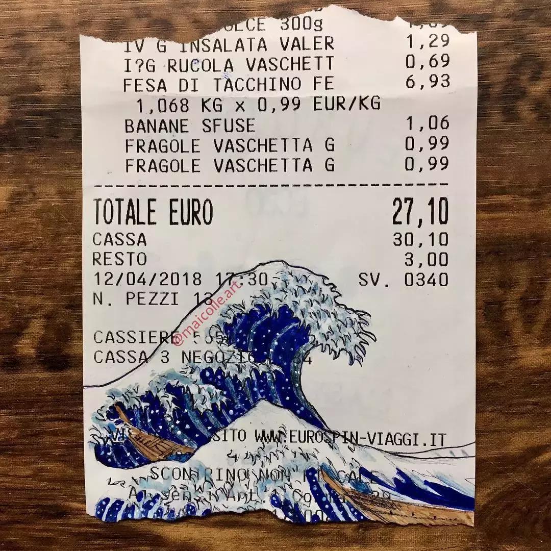 学渣购物小票画画,97年画画天才