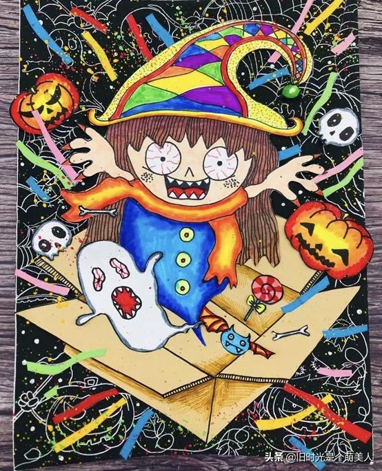 万圣节派对参观券的设计儿童画,2018年万圣节儿童画