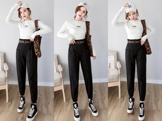 秋冬黑色牛仔哈伦裤高级穿搭,黑色高腰牛仔哈伦裤百搭经典