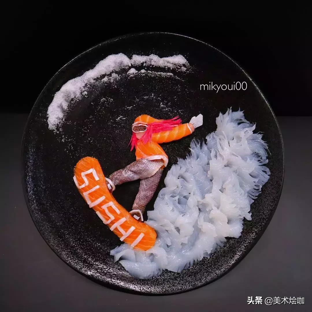 这是家里有矿吗,用三文鱼作画也能美到爆