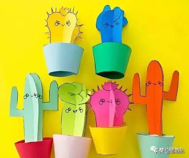 可以贴在墙上用卡纸做的大仙人掌,手工卡纸仙人掌盆栽幼儿园
