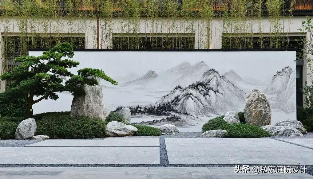 中式庭院石头造景效果图,庭院景观置石技法