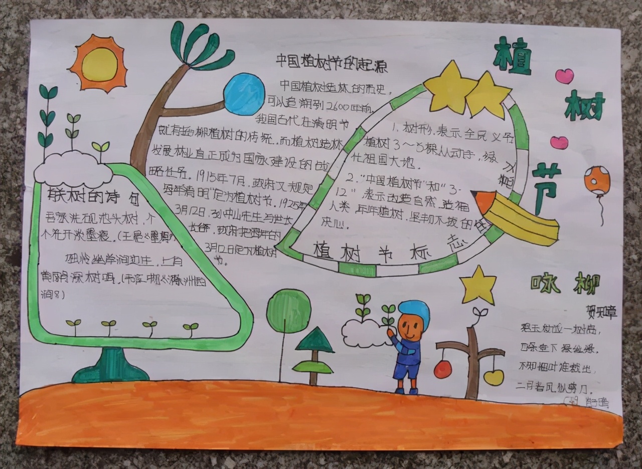 3.12植树节手抄报素材+模板+1~6年级作文范文，快收藏