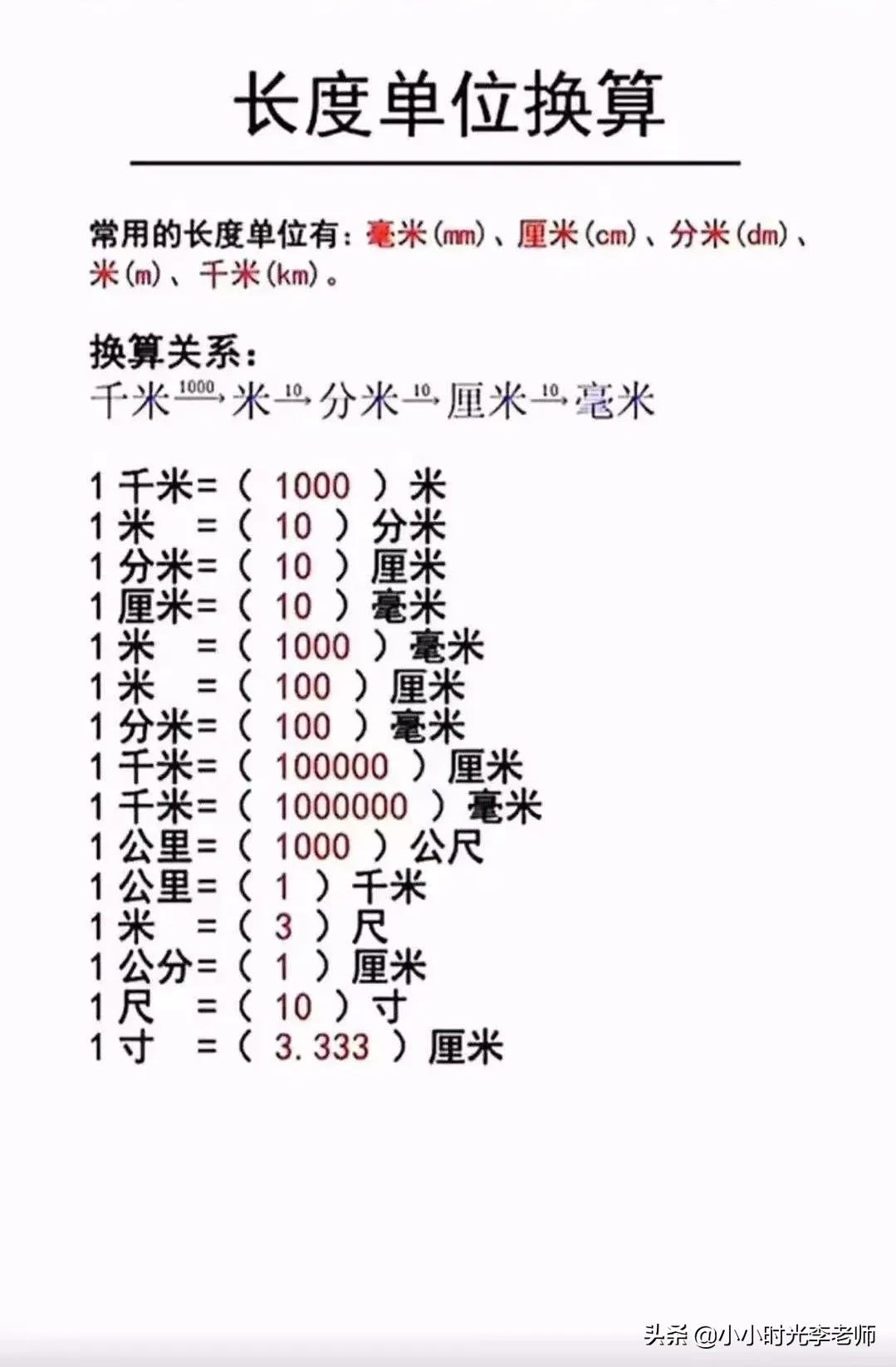 上海小学数学概念公式定律整理,小学数学单位换算公式大全免费