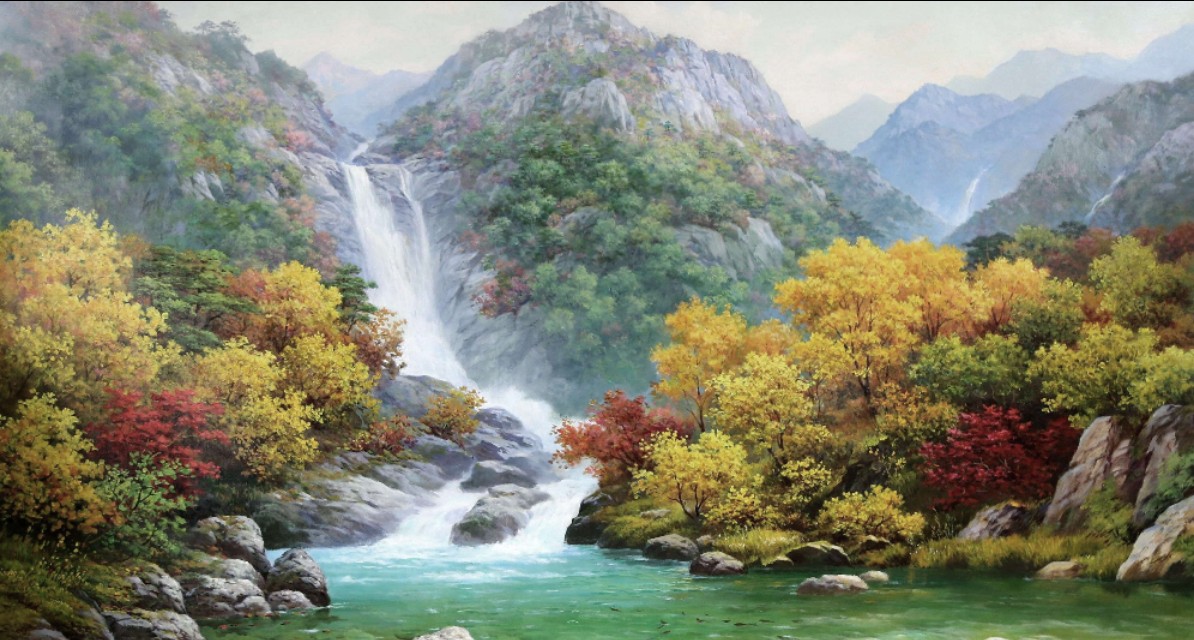 最新朝鲜风景油画图文,朝鲜大型山水风景油画图片集