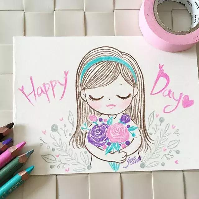 彩铅画古风人物简笔画,彩铅荷花简笔画几分钟就能学会