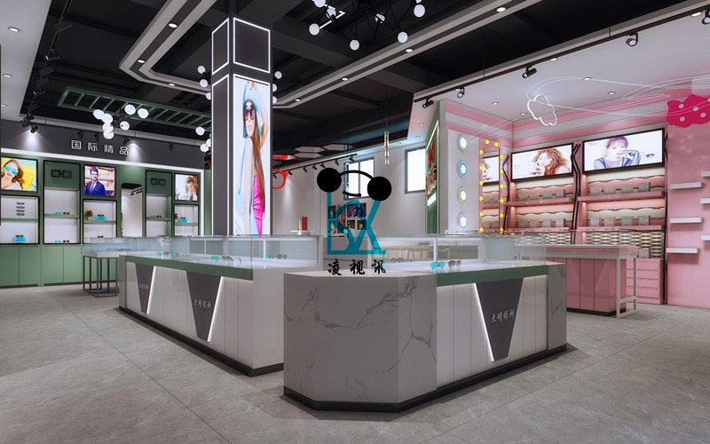 当下眼镜店装修流行的个性化设计,最新100平方米眼镜店装修效果图