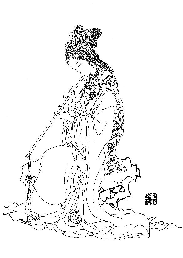 彭连熙工笔白描人物作品,工笔戏曲净角人物白描底稿