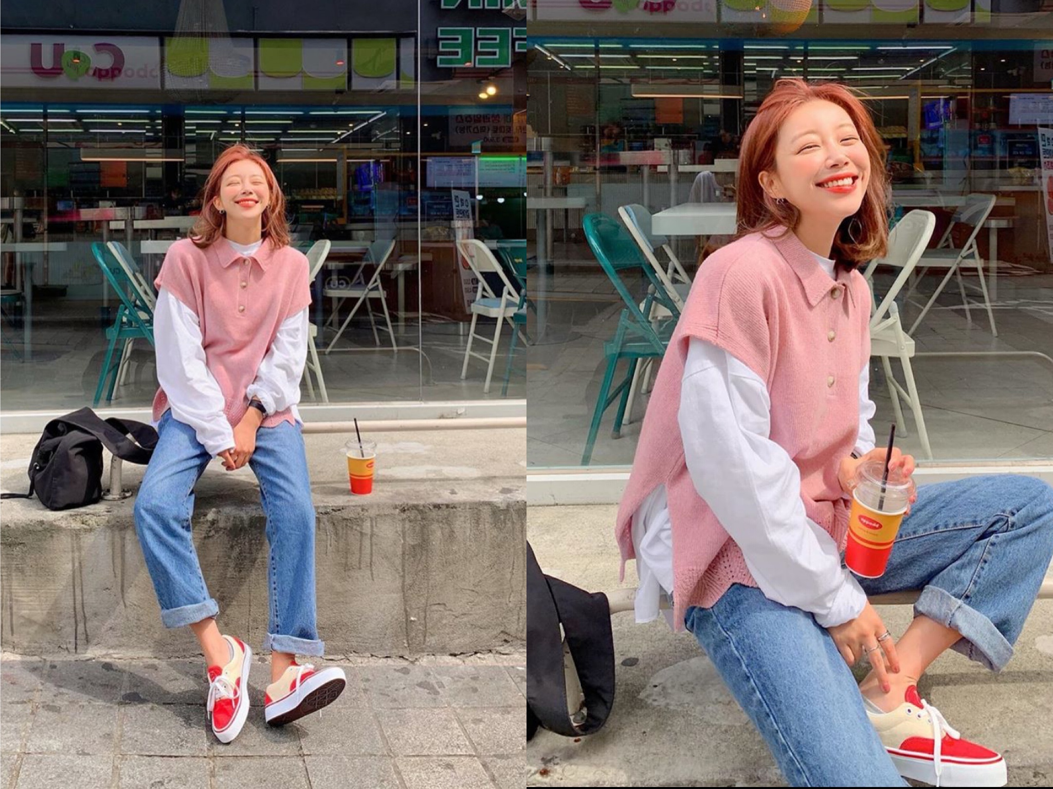 温柔韩系可爱穿搭,慵懒风毛绒绒的外套穿搭