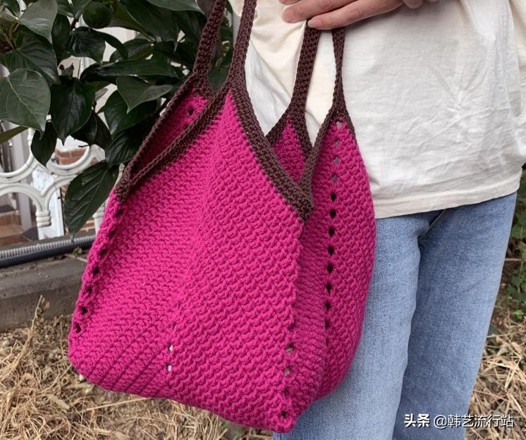 手工钩针编织手提包成品,钩针编织时尚又漂亮的女生手提包