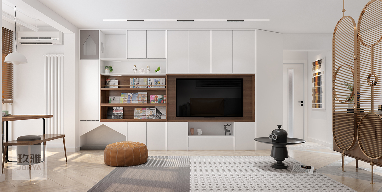 这家的电视柜既能收纳,也是喵星人乐园