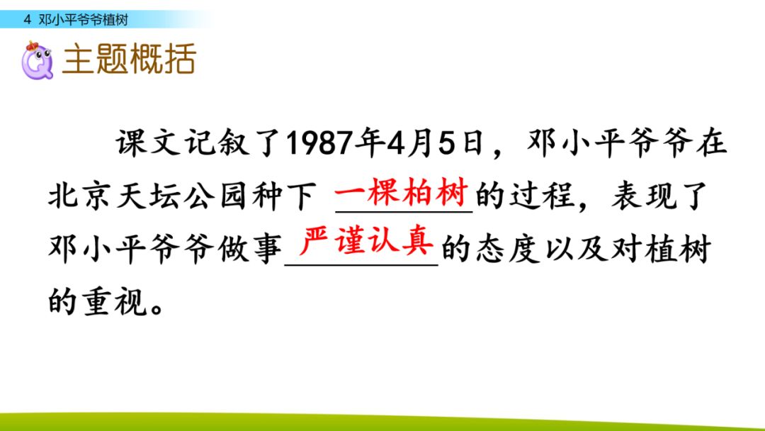 部编版二年级下册语文第4课《*小平邓**爷爷植树》知识点+图文讲解