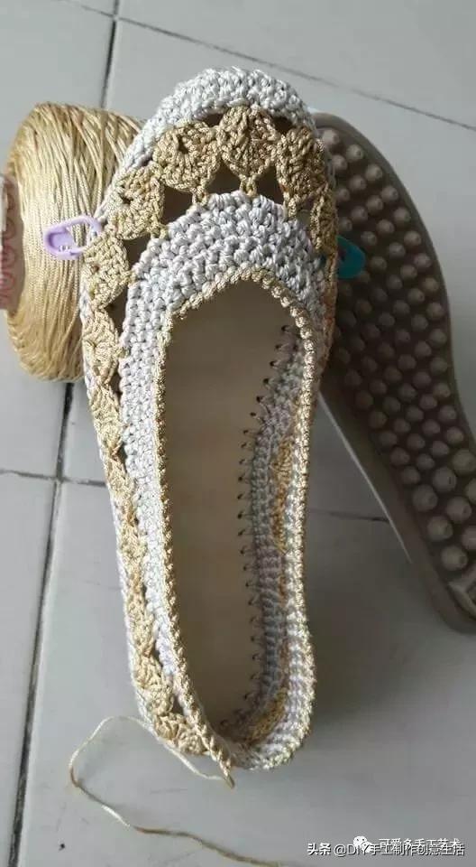 旧鞋底改造钩针鞋教程,手工钩鞋教程春夏季椰子鞋