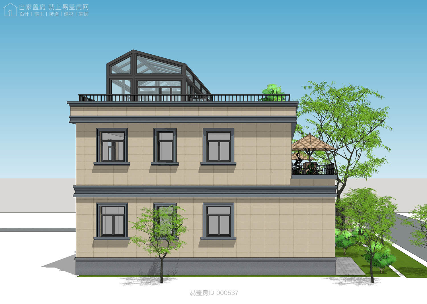 二层农村别墅带阳光房现代简约,农村二层带阳光房别墅效果图