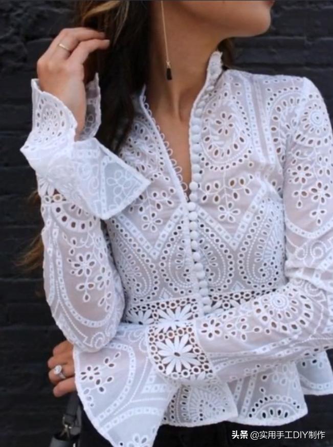时尚原创设计蕾丝上衣,设计师款棉麻蕾丝上衣夏