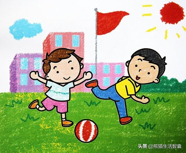 少儿美术创意画踢足球7-10岁,少儿足球画画