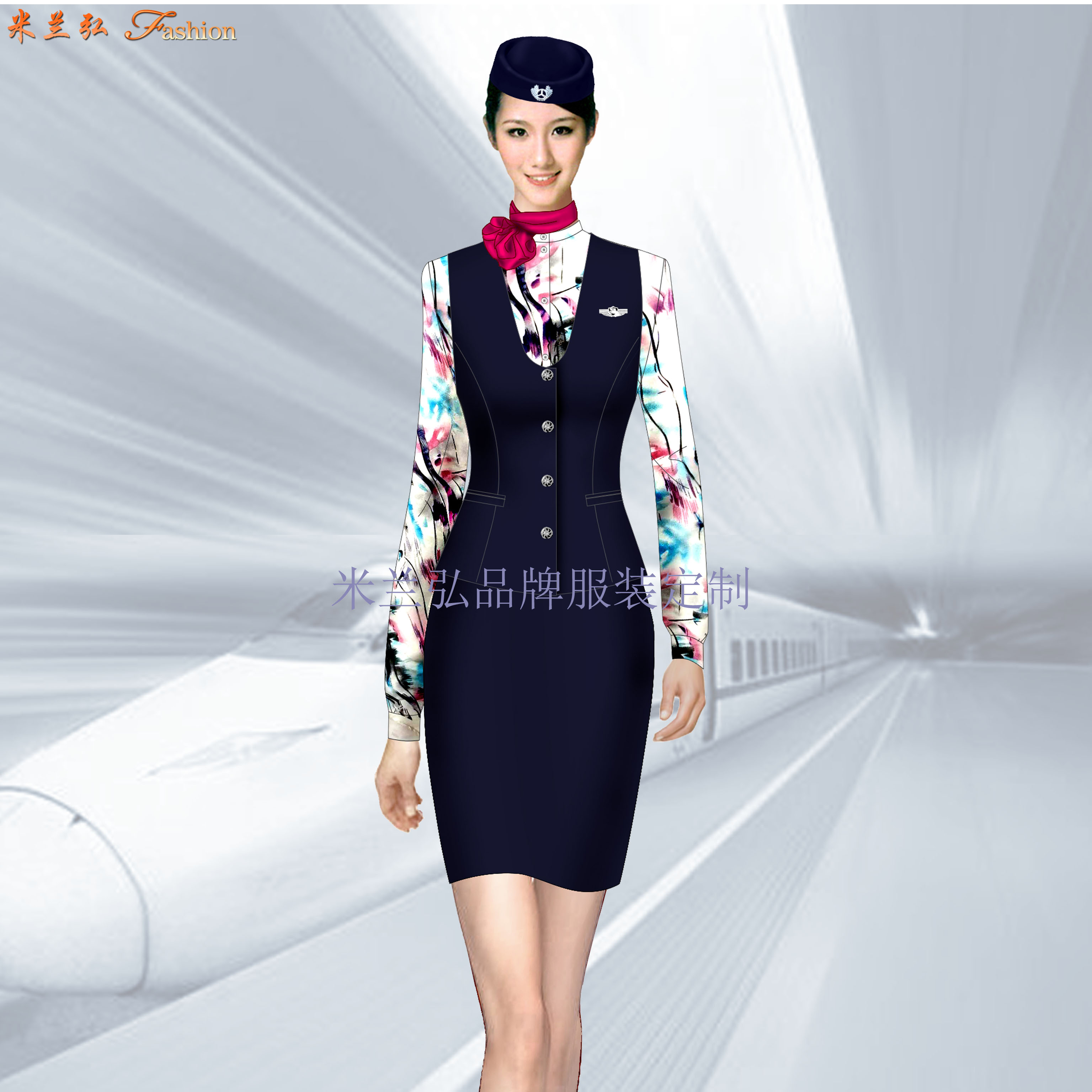 高铁乘务职业装款式图,高铁专业制服定做