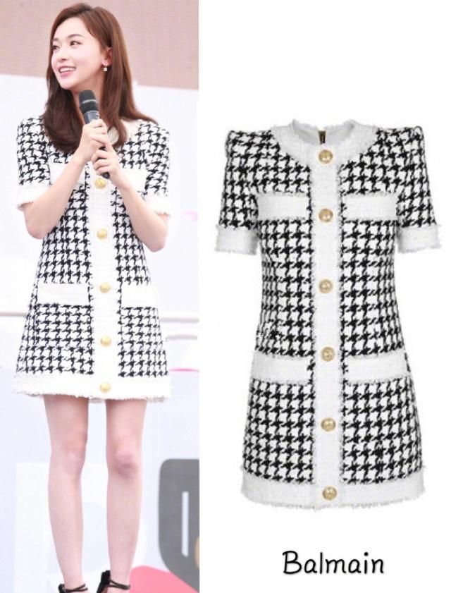 吴谨言黑色拼色礼服搭配齐耳短发,吴谨言时尚简约着装时髦个性